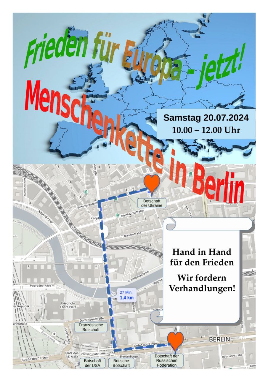 Oliver Schindler im Gespräch mit den Organisatoren der Menschenkette zwischen der russischen und ukrainischen Botschaft in Berlin.